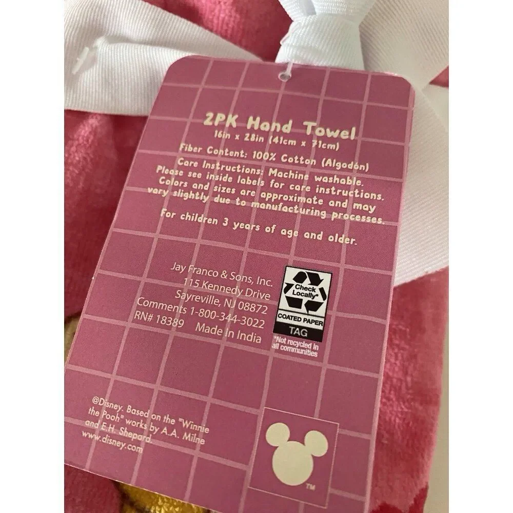 2 Pack Disney Winnie The Pooh Valentines Hugging Heart Bath Hand Towels 16 X 26”